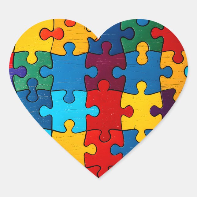 Sticker Cœur Love Heart Puzzle Sensibilisation sur l'autisme d' (Devant)