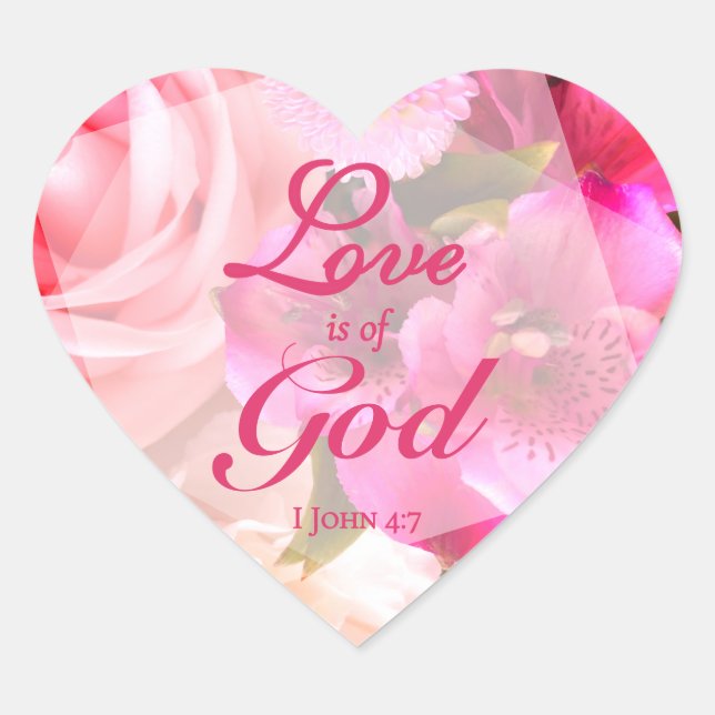 Sticker Cœur Love is of God Fuchsia Florals (Devant)