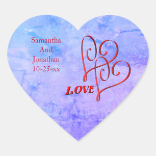 Sticker Cœur Love Red Entwins Hearts Mariage personnalisé