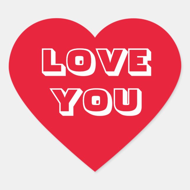Sticker Cœur Love You rouge blanc moderne audacieuse typographi (Devant)
