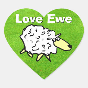 Sticker Cœur Love You - Sheep on Grass Design Dessin