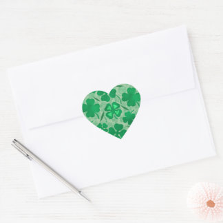 Sticker Cœur Lucky Green Four Leaf Motif de trèfle