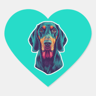 Sticker Cœur Lueur Loyale – Bluetick Coonhound Pop Art Vibrant