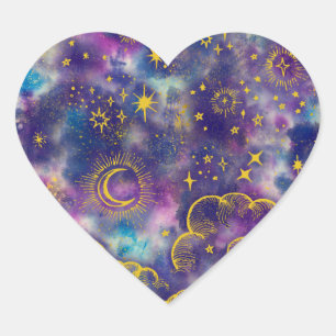Sticker Coeur "Lune et étoiles" (Or-Etc.