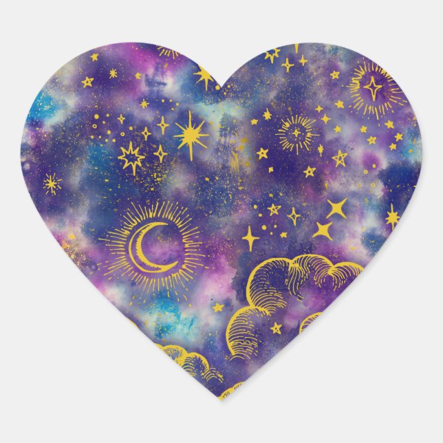 Sticker Coeur "Lune et étoiles" (Or-Etc. (Devant)