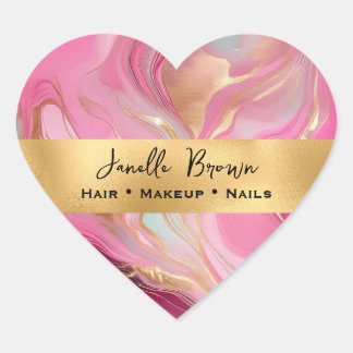 Sticker Cœur Luxury Pink Marble and Gold Foil
