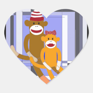 Sticker Cœur M. et Mme Sock Monkey.