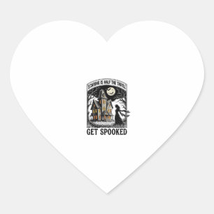 Sticker Cœur Maison Hantée Halloween Gravure Vintage Horreur S