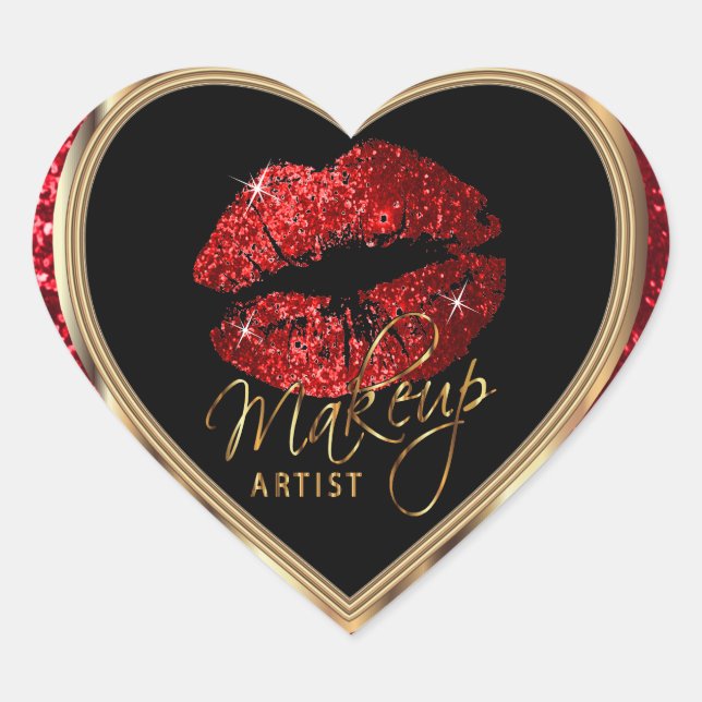Sticker Cœur Maquillage Artiste Parties scintillant rouge Lops  (Devant)