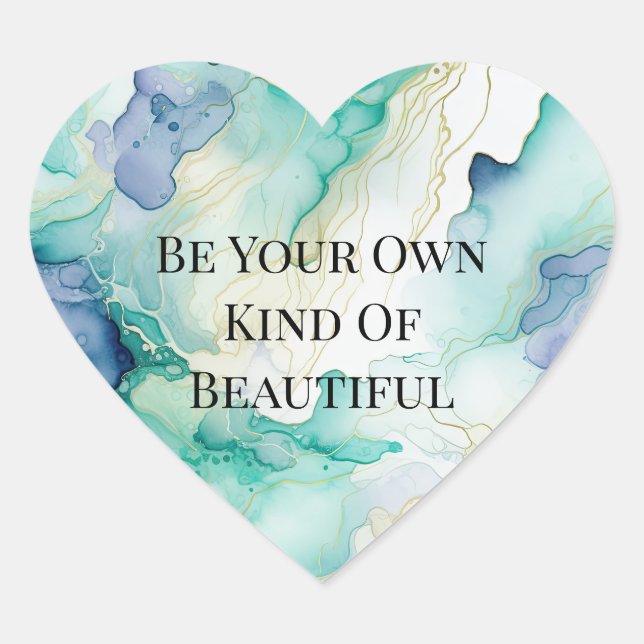 Sticker Cœur Marbre d'encre bleue Mint Aqua (Devant)