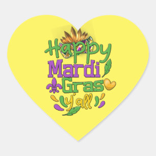 Sticker Cœur Mardi Gras - Joyeux Mardi Gras Y'all Throw