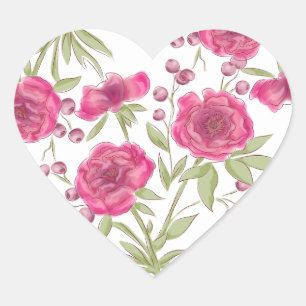 Sticker Cœur Mariage à la rose rose vif