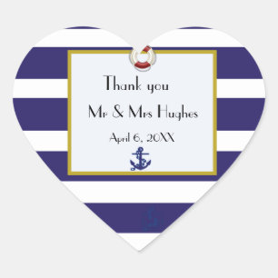 Sticker Cœur Mariage bleu marine et blanc merci