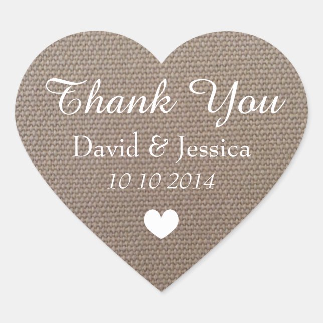 Sticker Cœur Mariage burlap en forme de coeur merci les autocol (Devant)