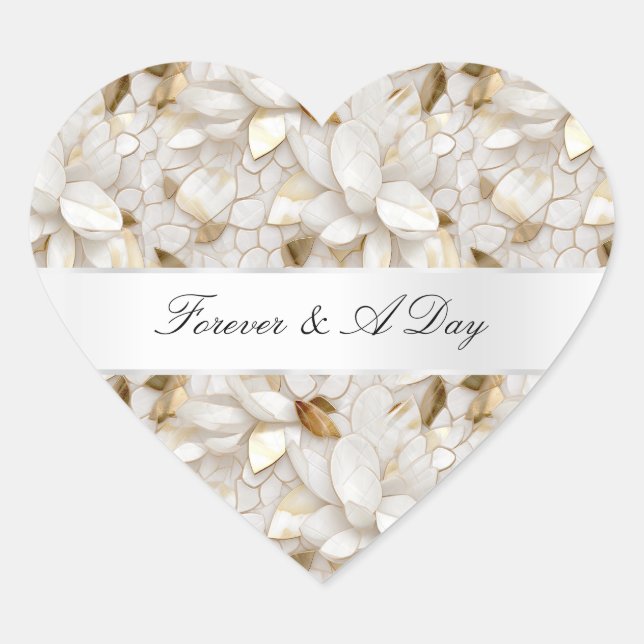 Sticker Cœur Mariage Chic Gold Glam White Lotus Flowers (Devant)