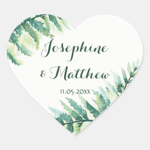 Sticker Cœur Mariage d'aquarelle de feuillage vert