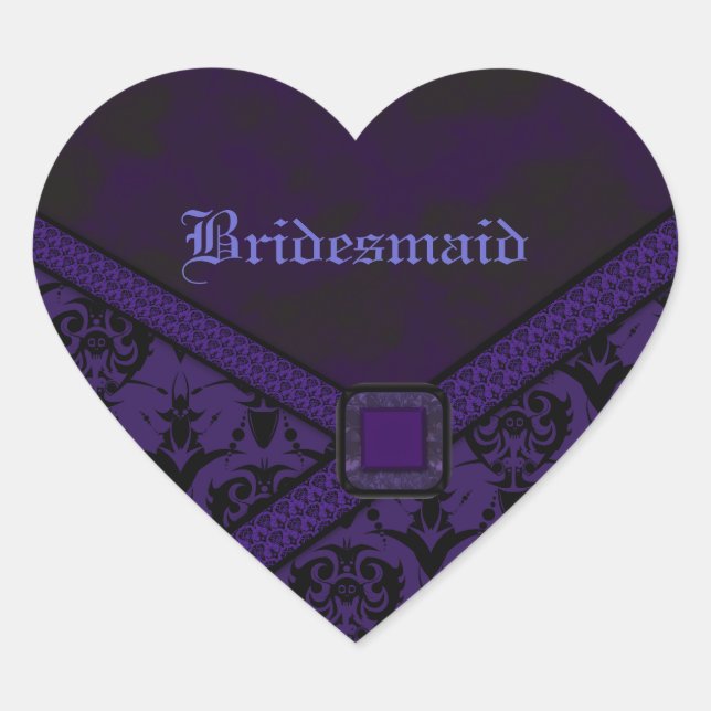 Sticker Cœur Mariage de dentelle violet et noire (Devant)