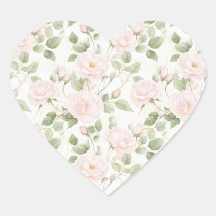 Sticker Cœur Mariage de fleurs blanches rose