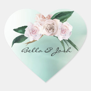 Sticker Cœur Mariage de fleurs de rose douce