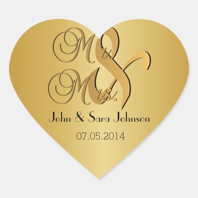 Sticker Cœur Mariage de M. & Mme. | Personnaliser (Devant)