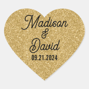 Sticker Cœur Mariage de Parties scintillant Gold en forme de co