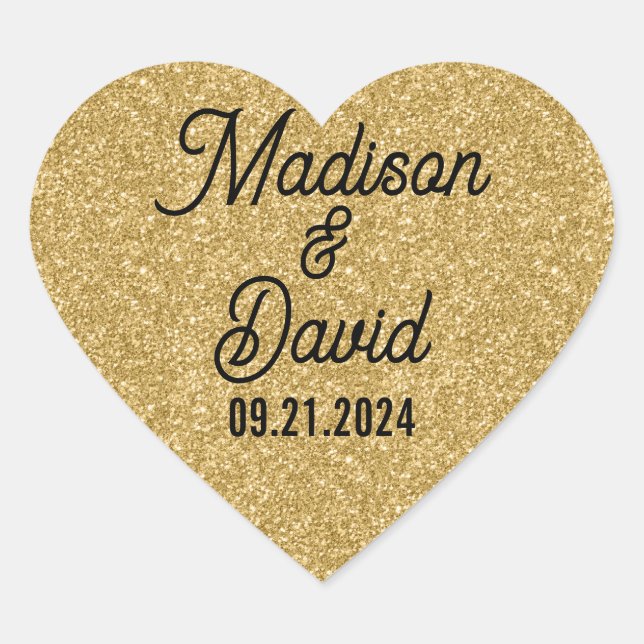 Sticker Cœur Mariage de Parties scintillant Gold en forme de co (Devant)