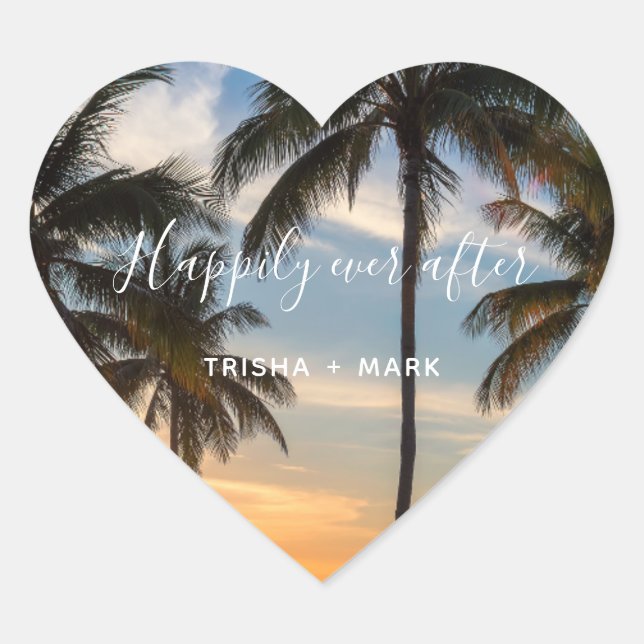 Sticker Cœur Mariage De Plage Heureusement Jamais Après Palm Tr (Devant)