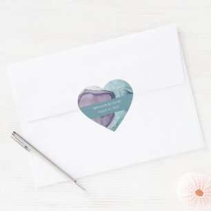 Sticker Cœur Mariage d'encre Turquoise Abstraite moderne
