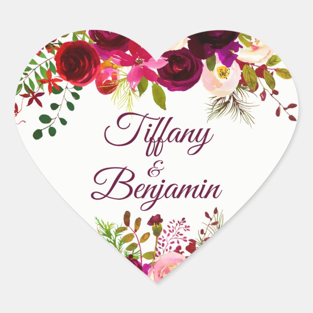Sticker Cœur Mariage du groupe d'engagement floral Boho rouge B (Devant)