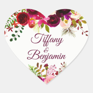 Sticker Cœur Mariage du groupe d'engagement floral Boho rouge B