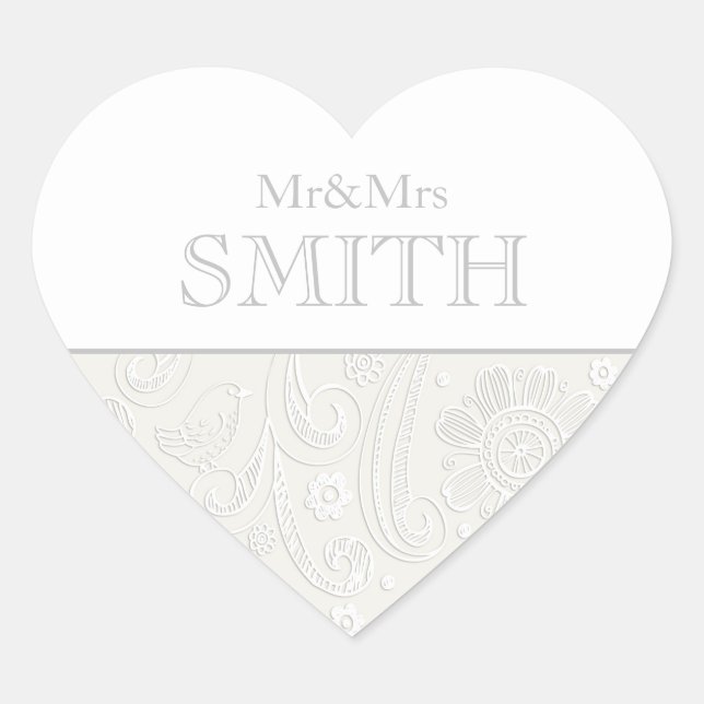 Sticker Cœur Mariage élégant M & Mme Nom du coeur personnalisé (Devant)