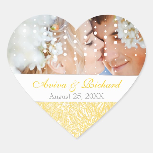 Sticker Cœur Mariage en fleur Dahlia jaune Iris (Devant)