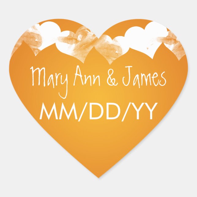 Sticker Cœur Mariage Enregistrer La Date Grunge Hearts Orange (Devant)