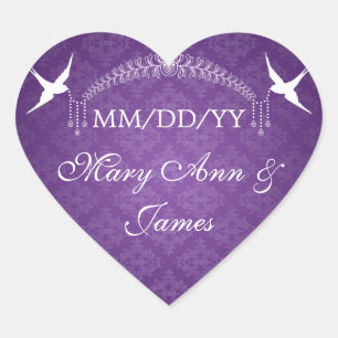 Sticker Cœur Mariage Enregistrer La Date Oiseaux & Diamants Vio