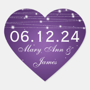 Sticker Cœur Mariage Enregistrer La Date Sparkling Lines Purple