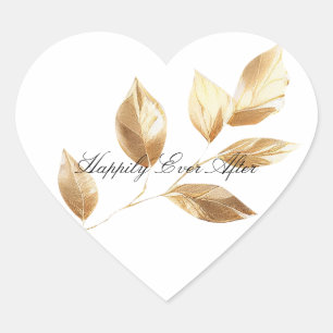 Sticker Cœur Mariage Feuille Chic Gold