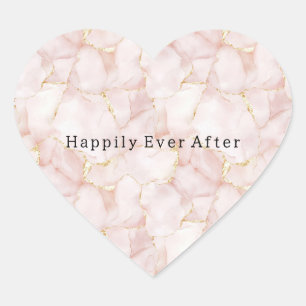 Sticker Cœur Mariage floral aux pétales de rose rose blush or
