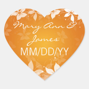 Sticker Cœur Mariage Floral Date Fleurs exotiques Orange