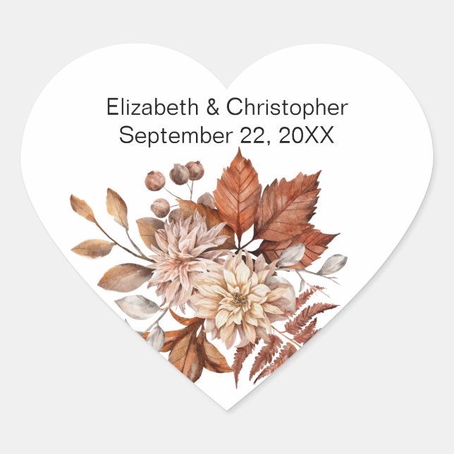 Sticker Cœur Mariage Floral Élégant Aquarelle Automne  (Devant)