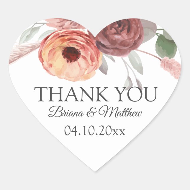 Sticker Cœur Mariage floral rouille (Devant)