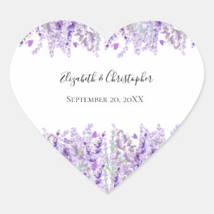 Sticker Cœur Mariage Floral Violet Vert Lavande