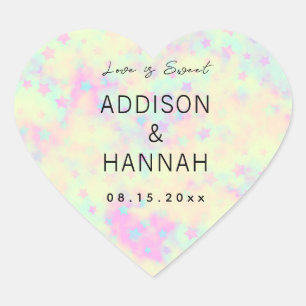 Sticker Cœur Mariage Holographique Pastel