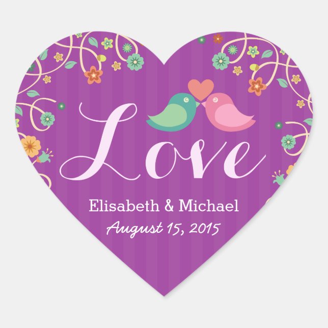 Sticker Cœur Mariage Love Coeur Purple Swirl Floral Inséparable (Devant)