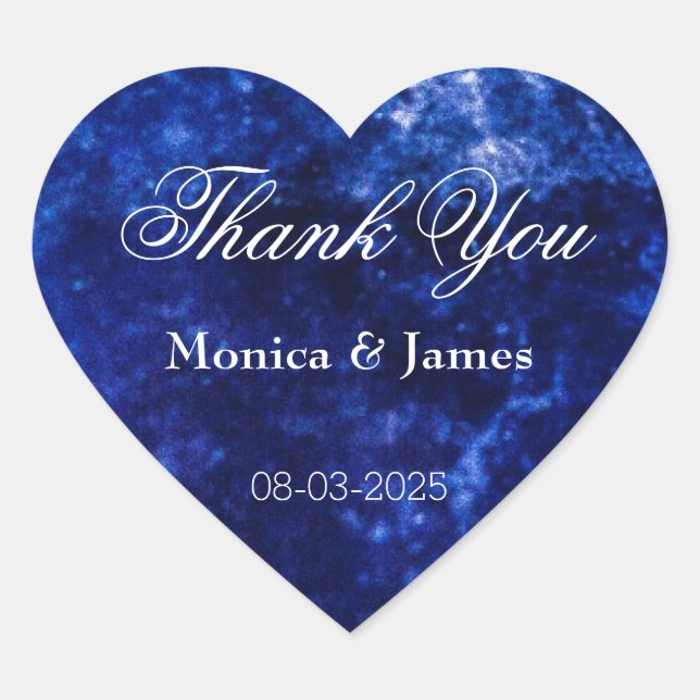 Sticker Cœur Mariage Merci Elégant Bleu Blanc (Devant)