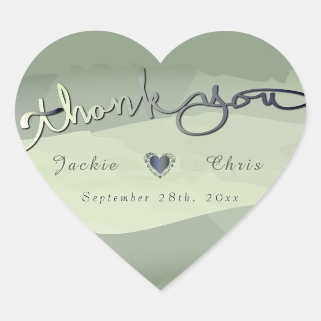 Sticker Cœur Mariage "Merci" Laver gris (Devant)