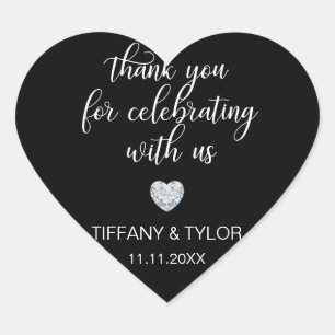 Sticker Cœur Mariage noir & blanc classique customisé Diamant