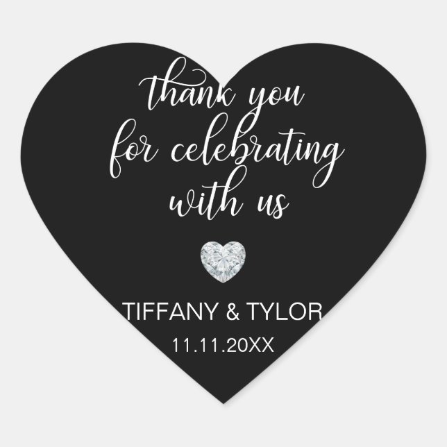 Sticker Cœur Mariage noir & blanc classique customisé Diamant (Devant)