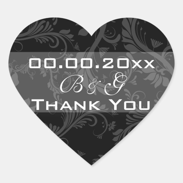 Sticker Cœur Mariage noir blanc "merci" (Devant)