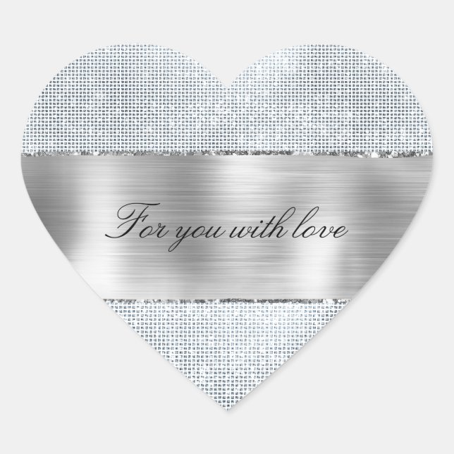 Sticker Cœur Mariage Pailleté Argenté Glamour (Devant)