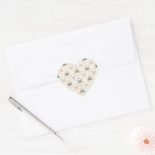 Sticker Cœur Mariage Papillons Vert Rose  